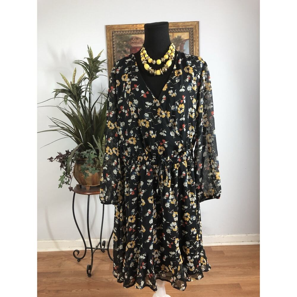 Trixxi Dress Women's Size‎ 1X Long Sleeve Smocked Elastic Waist Boho Peasant